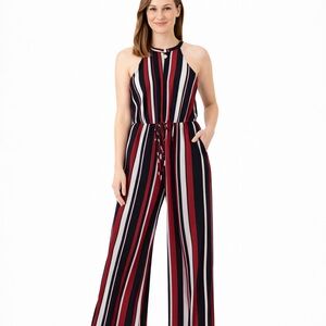 Striped Halter Jumpsuit Red Navy White Size 6 Summer Chic
